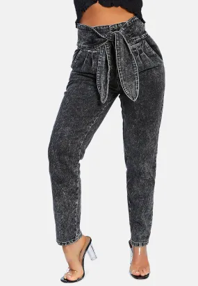 Bow Together Washed Denim Pants