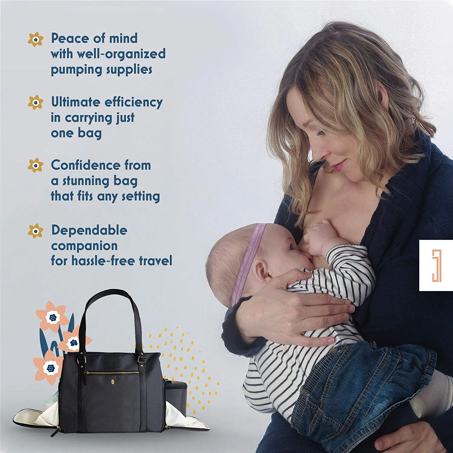 Breast Pump Bag With Cooler Pocket and 15 Inch Laptop Sleeve Ellerby Style