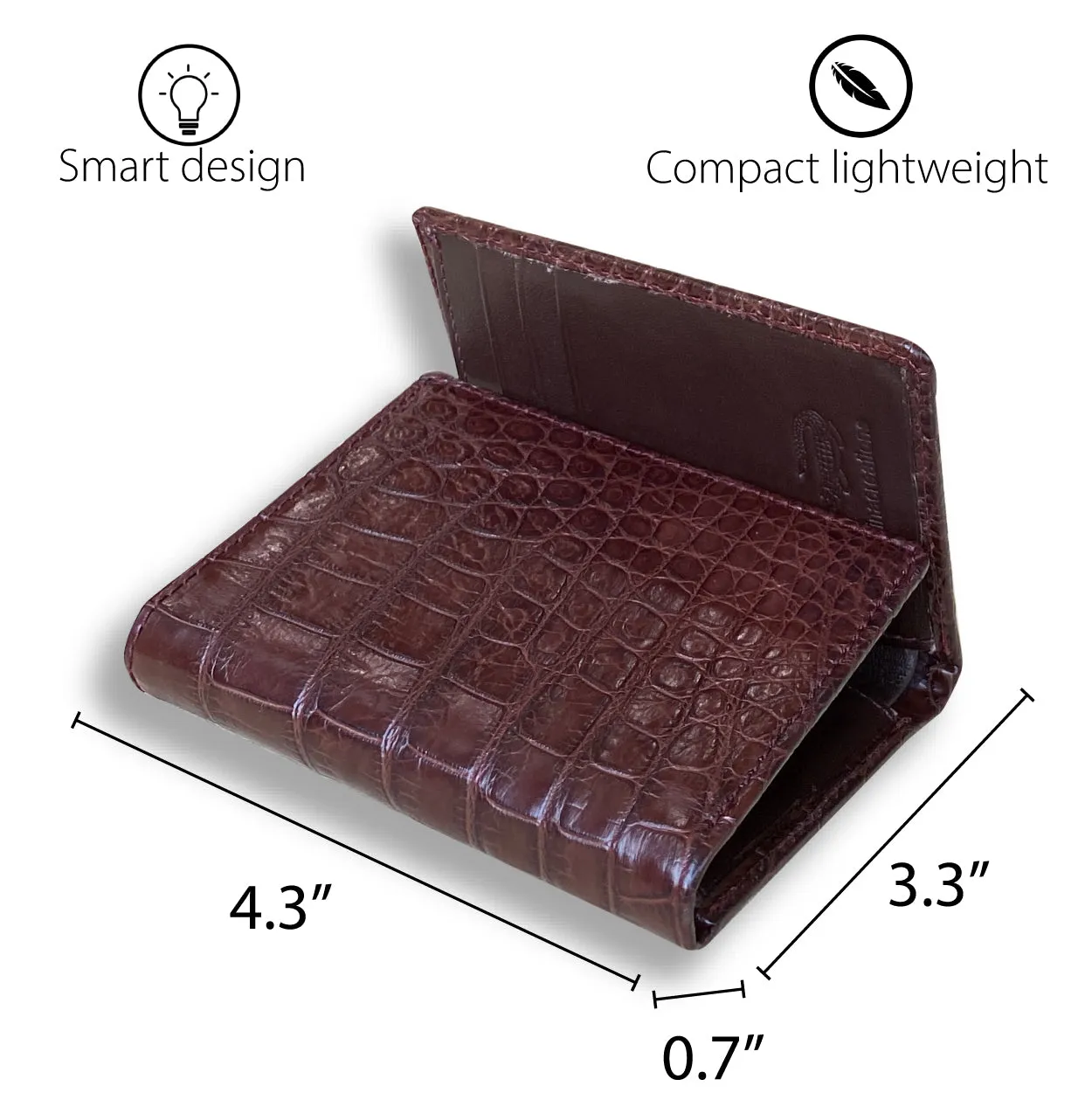 Brown Alligator Leather Trifold Wallet RFID Blocking | TRI33