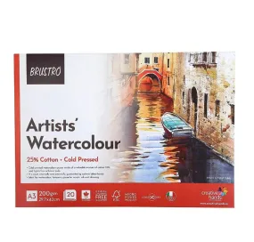 BRUSTRO Artist 25% Cotton Watercolour Glued Pad Cold Pressed