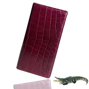 Burgundy Alligator Long Wallet For Men | Premium Crocodile Belly Leather Checkbook | RFID Blocking | LON70