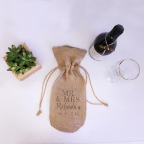 Burlap Wine Bag - "Mr. & Mrs. With Established Date"