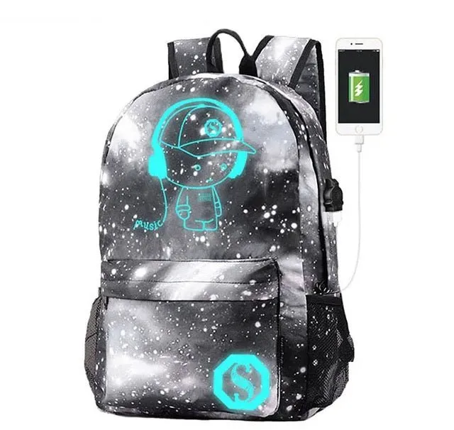 Cartoon-Inspired Luminous School Backpack – Stylish Daypack with USB Charging Port & Secure Lock for Boys and Girls (Under 15.6 inches)