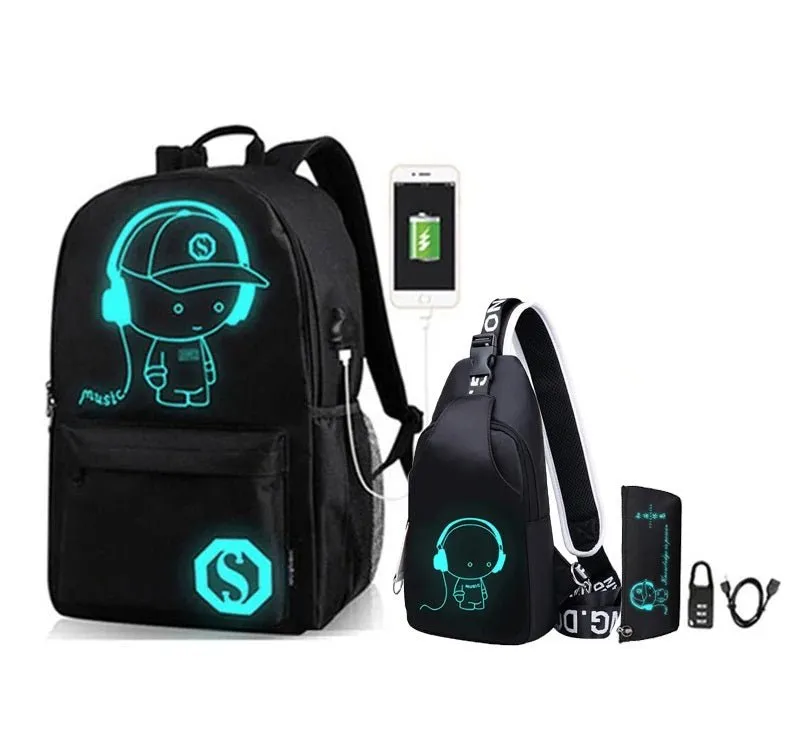 Cartoon-Inspired Luminous School Backpack – Stylish Daypack with USB Charging Port & Secure Lock for Boys and Girls (Under 15.6 inches)