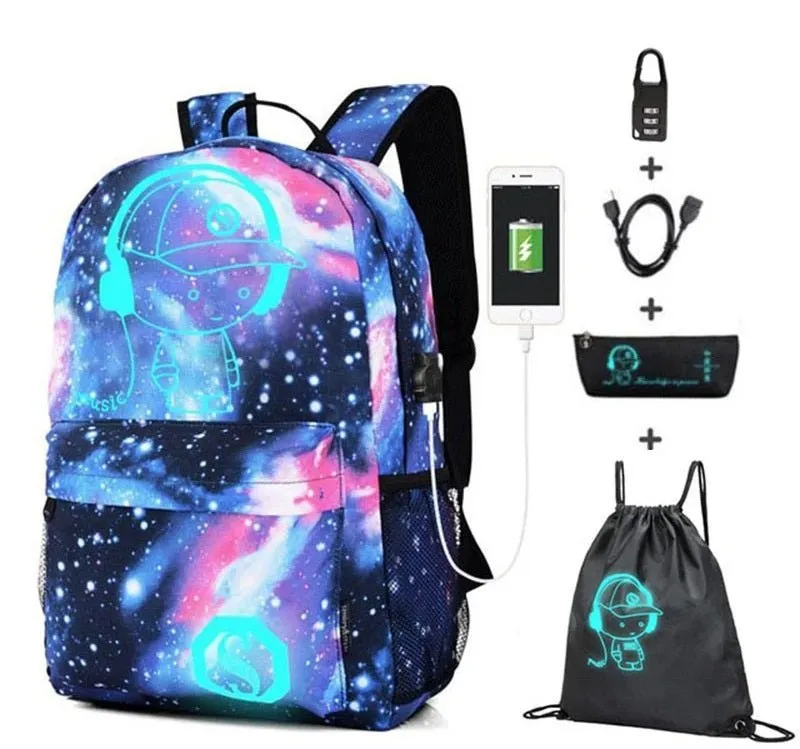 Cartoon-Inspired Luminous School Backpack – Stylish Daypack with USB Charging Port & Secure Lock for Boys and Girls (Under 15.6 inches)