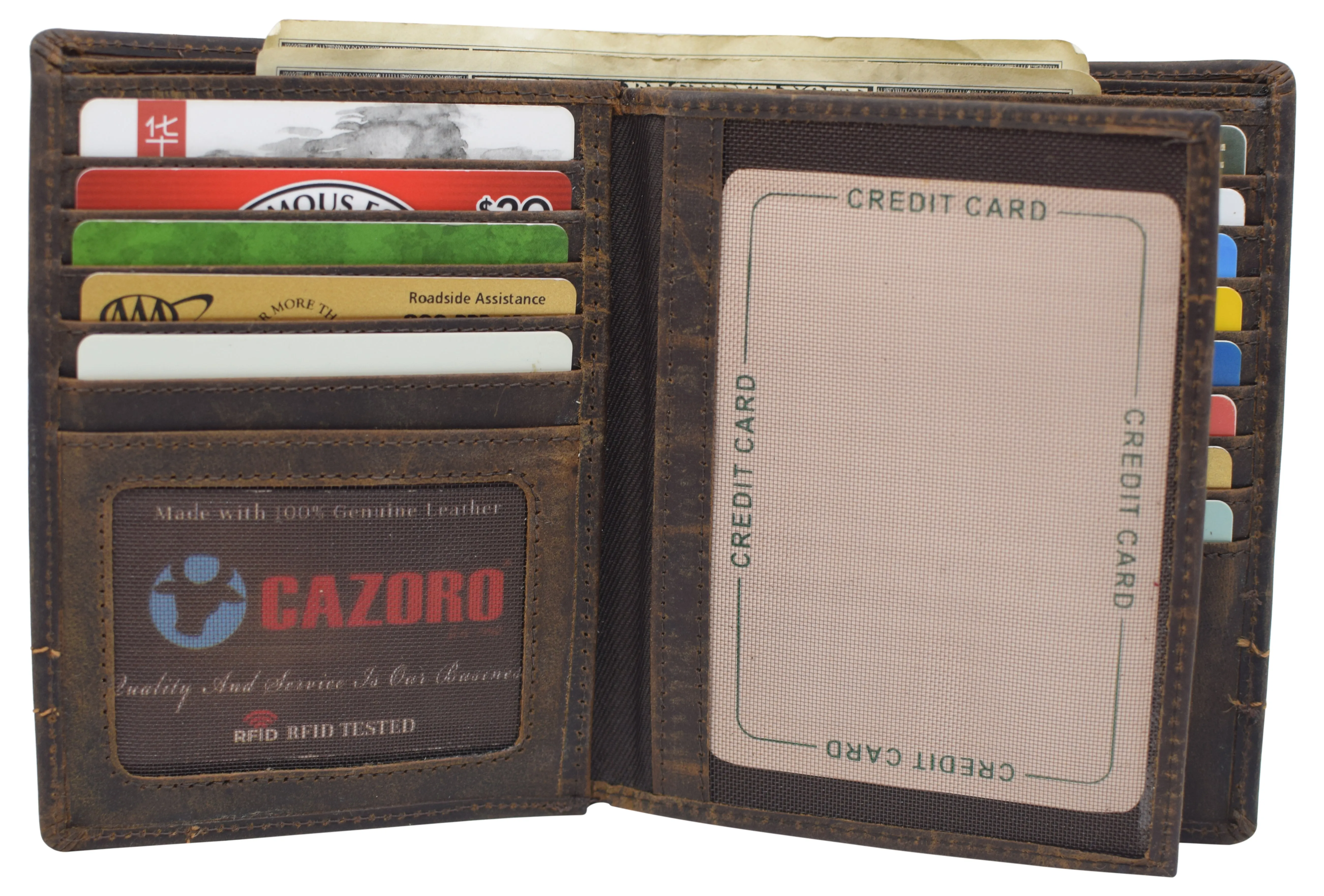 CAZORO RFID Blocking Men's Hipster Bifold Vintage Leather Multi-Card ID Holder European Wallet