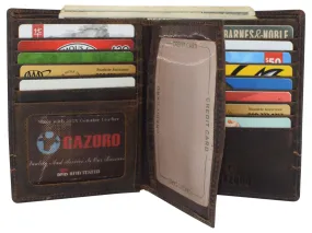 CAZORO RFID Blocking Men's Hipster Bifold Vintage Leather Multi-Card ID Holder European Wallet