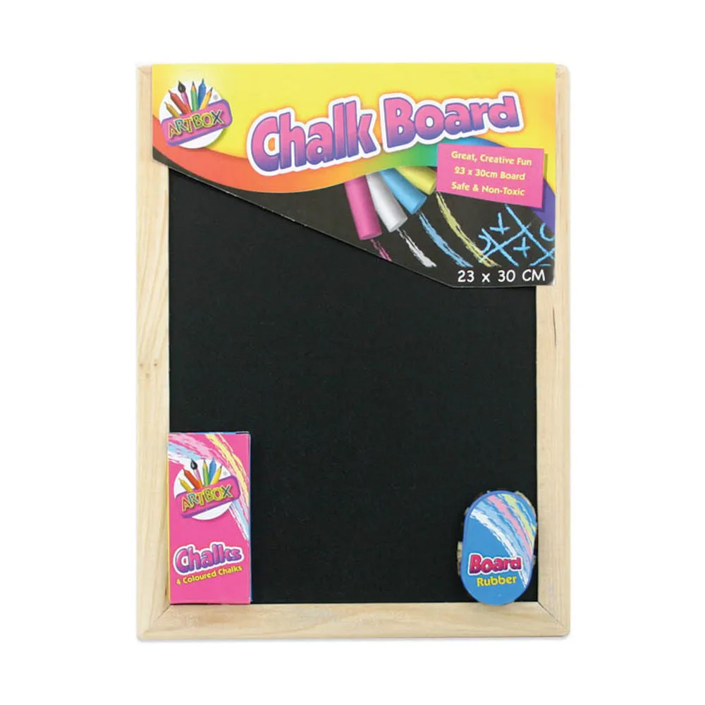 Chalk Board - 23 x 30cm Set 4 Coloured Chalks Educational Kids Drawing Writing Fun