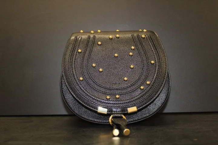 CHLOE SMALL MARCIE SADDLE BAG STUDDED BLACK