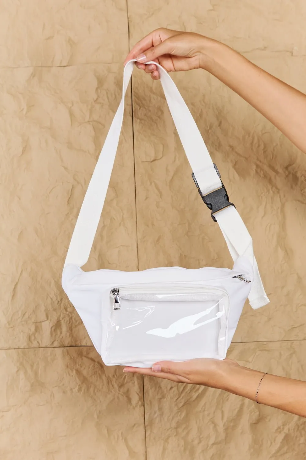 Clear Zipper Pocket Fanny Pack Bag in White