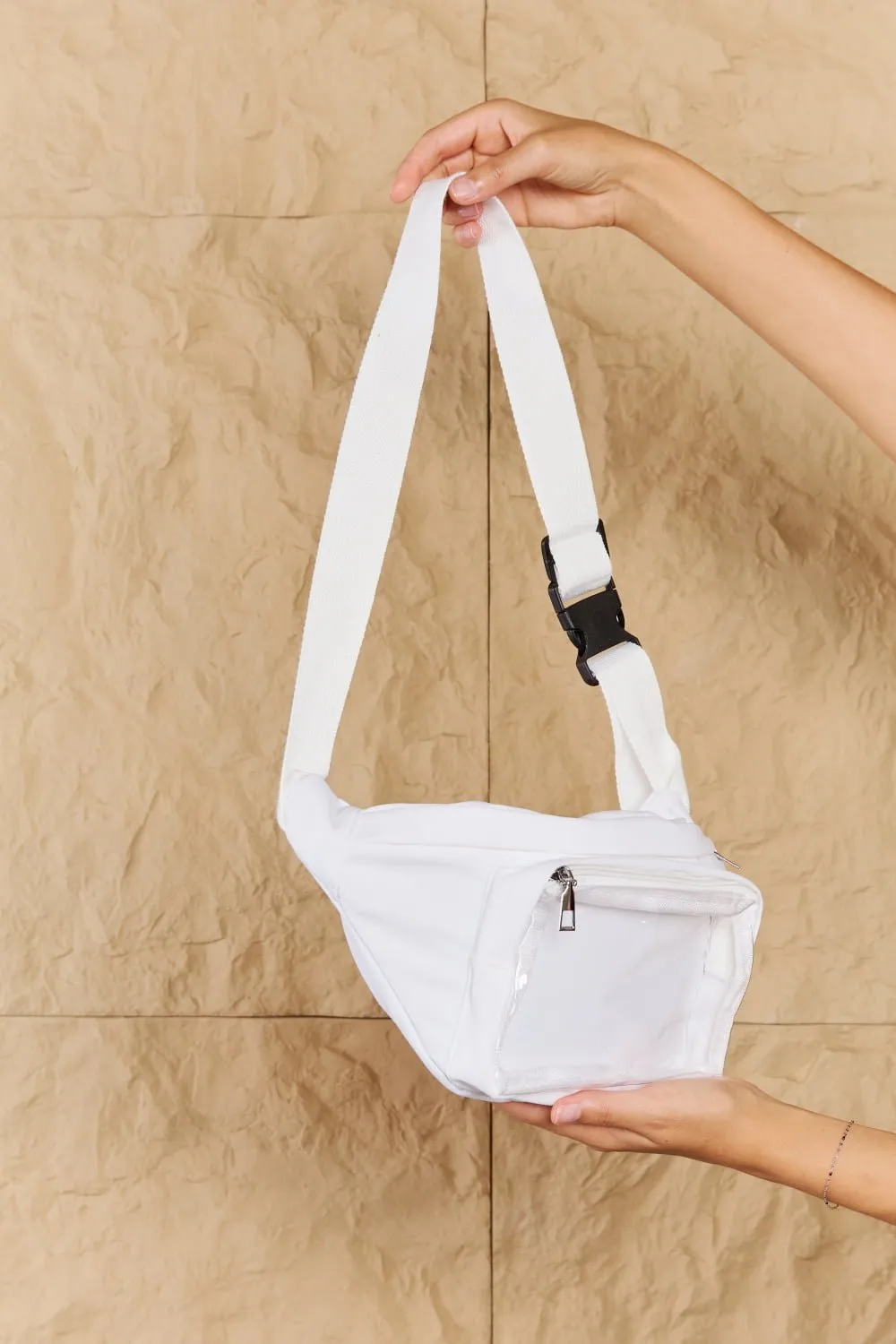 Clear Zipper Pocket Fanny Pack Bag in White