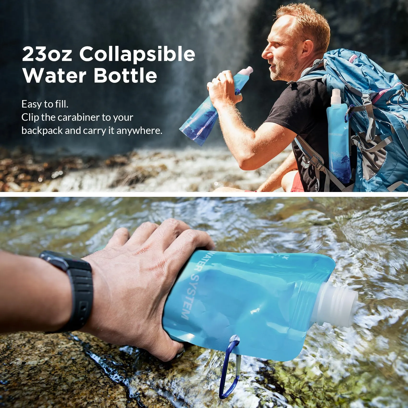 Collapsible Water Bottle for Filter Straw Foldable Water Container Bag for Hiking Camping Travel Emergency