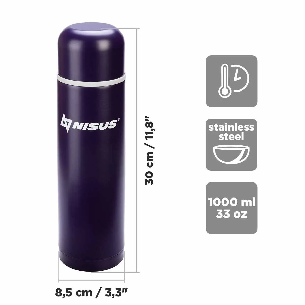 Compact Insulated Vacuum Flask with 2 Lid Cups, 33 oz, Limited Edition