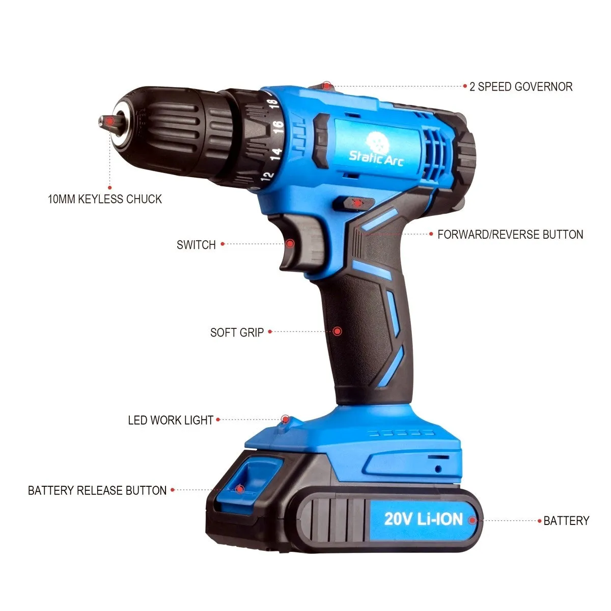 CORDLESS DRILL KIT BATTERY POWER SCREWDRIVER SET ADJUSTABLE SPEED 20V