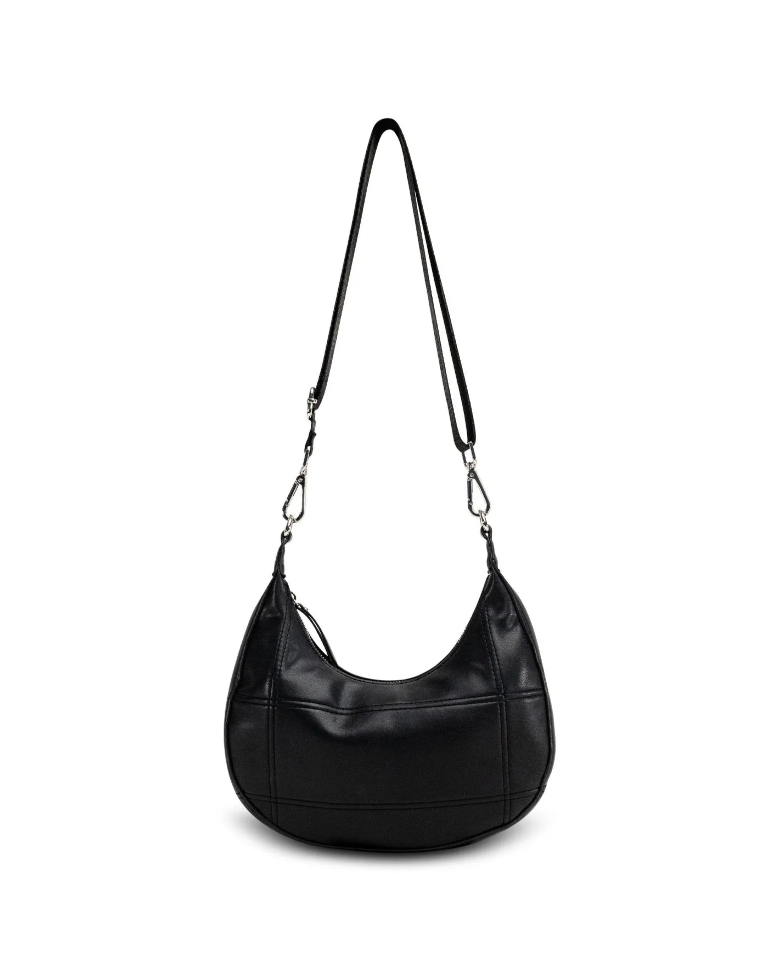 Curved Quilted Leather-Look Sling Crossbody Bag in Black