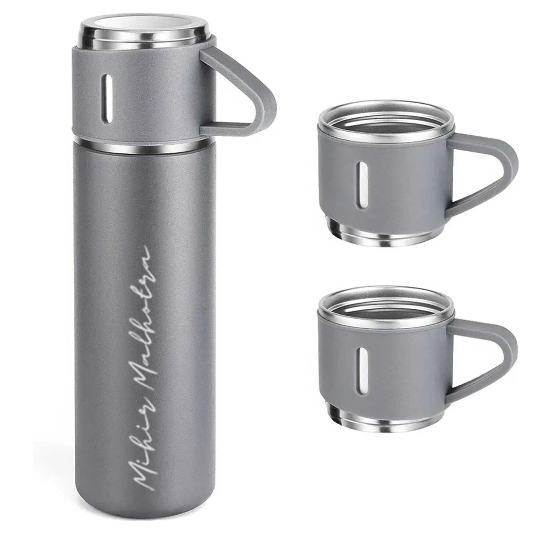 Custom Thermos With Cup Lid 3 Cups Gift Box Set for Travel Outdoor Camping - Add Name