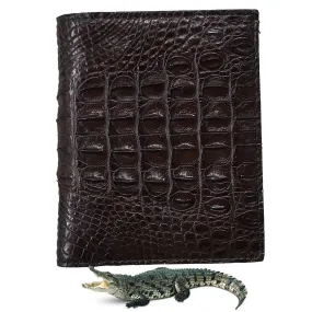 Dark Brown Alligator Skin Bifold Vertical Wallet For Men | Handmade Crocodile Leather Wallet RFID Blocking | VL5692