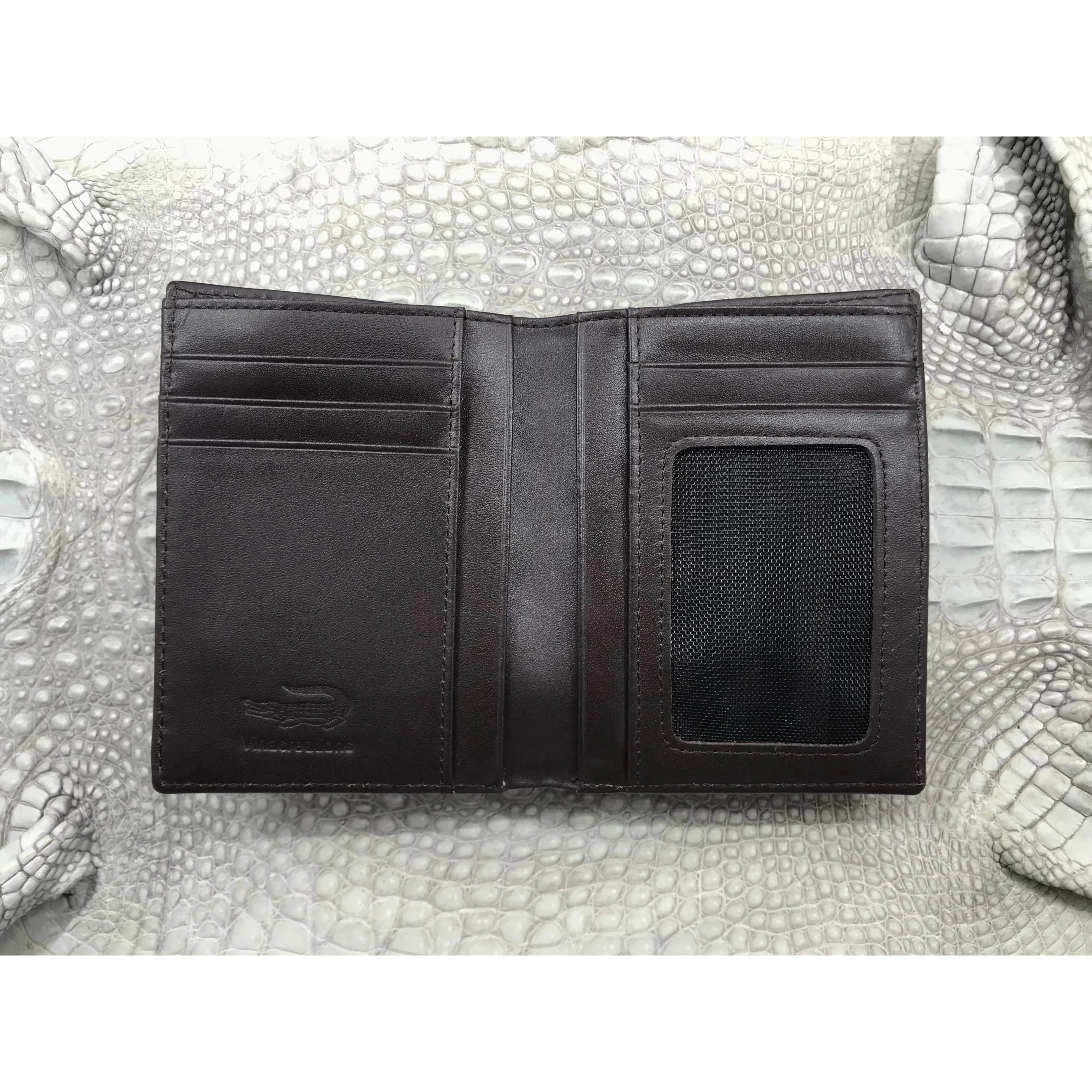 Dark Brown Alligator Skin Bifold Vertical Wallet For Men | Handmade Crocodile Leather Wallet RFID Blocking | VL5692