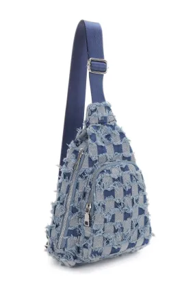 DM20559 Mikayla Frayed Checker Denim Sling Bag