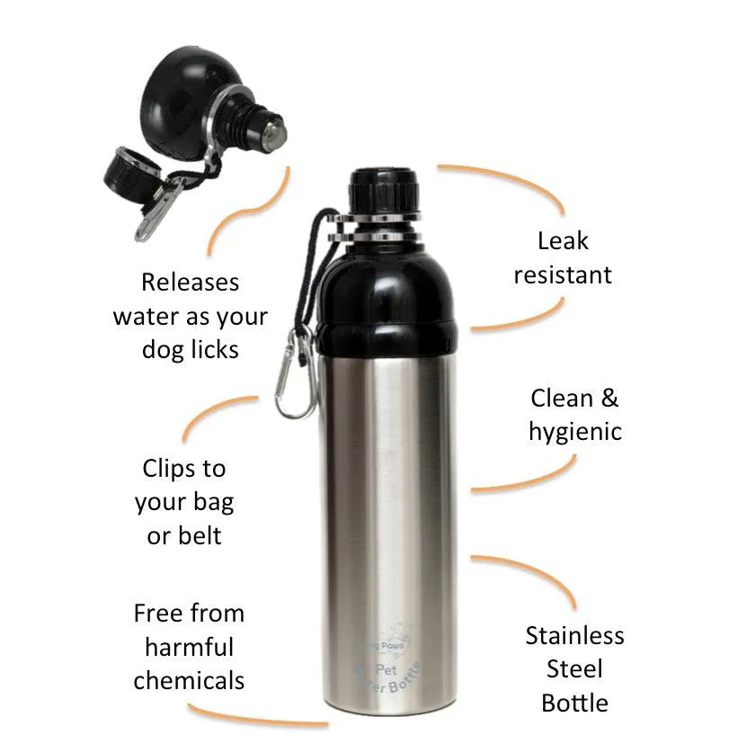 Dog Water Bottle, Lick 'n Flow, Silver