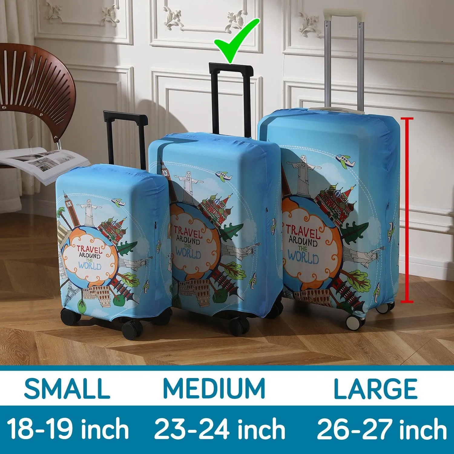 Durable 180 GSM Suitcase Covers s/m/l-Size for Trolley Suitcase, Blue Travel Around The World