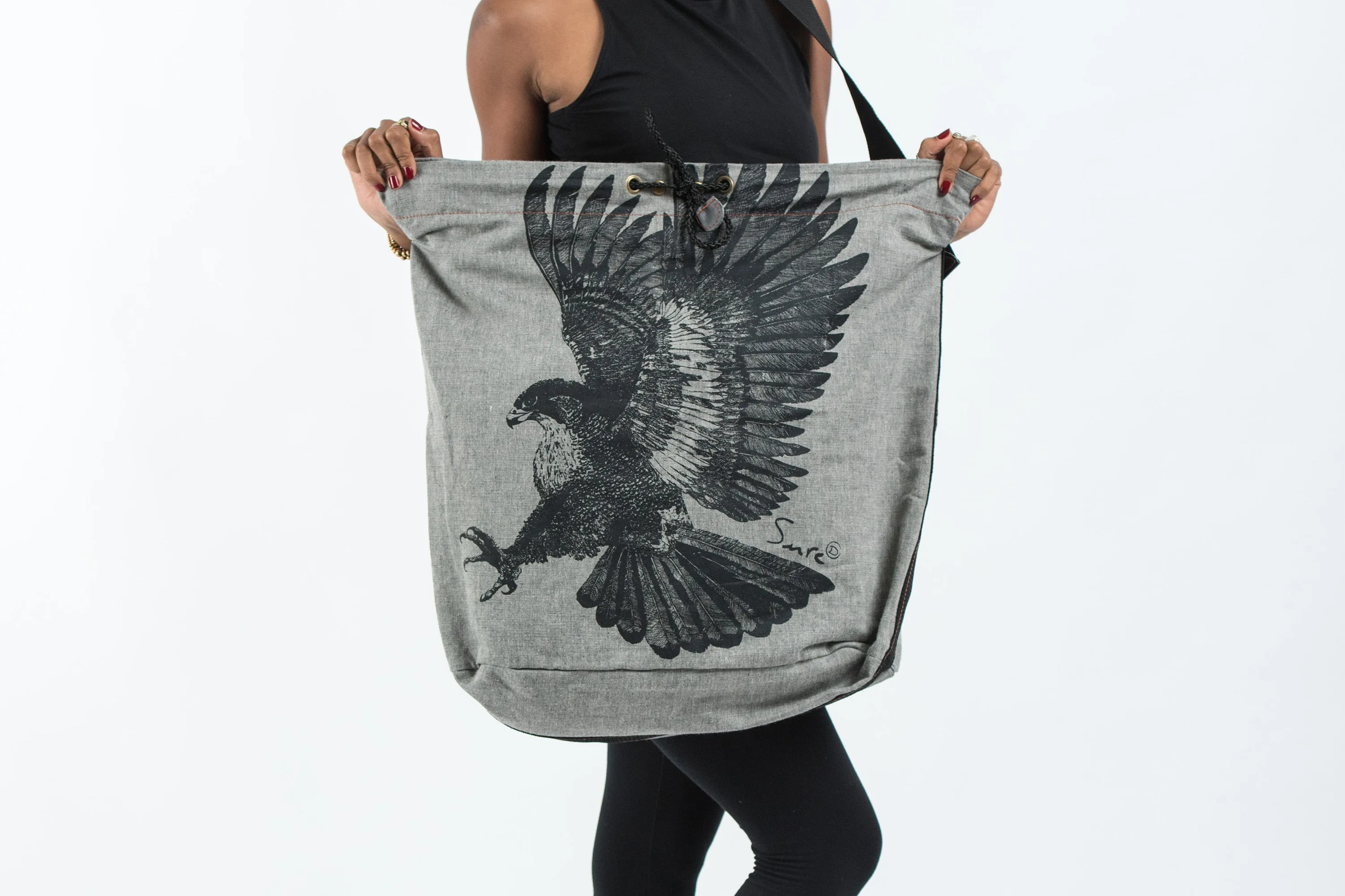 Eagle Denim Drawstring Tote Bag