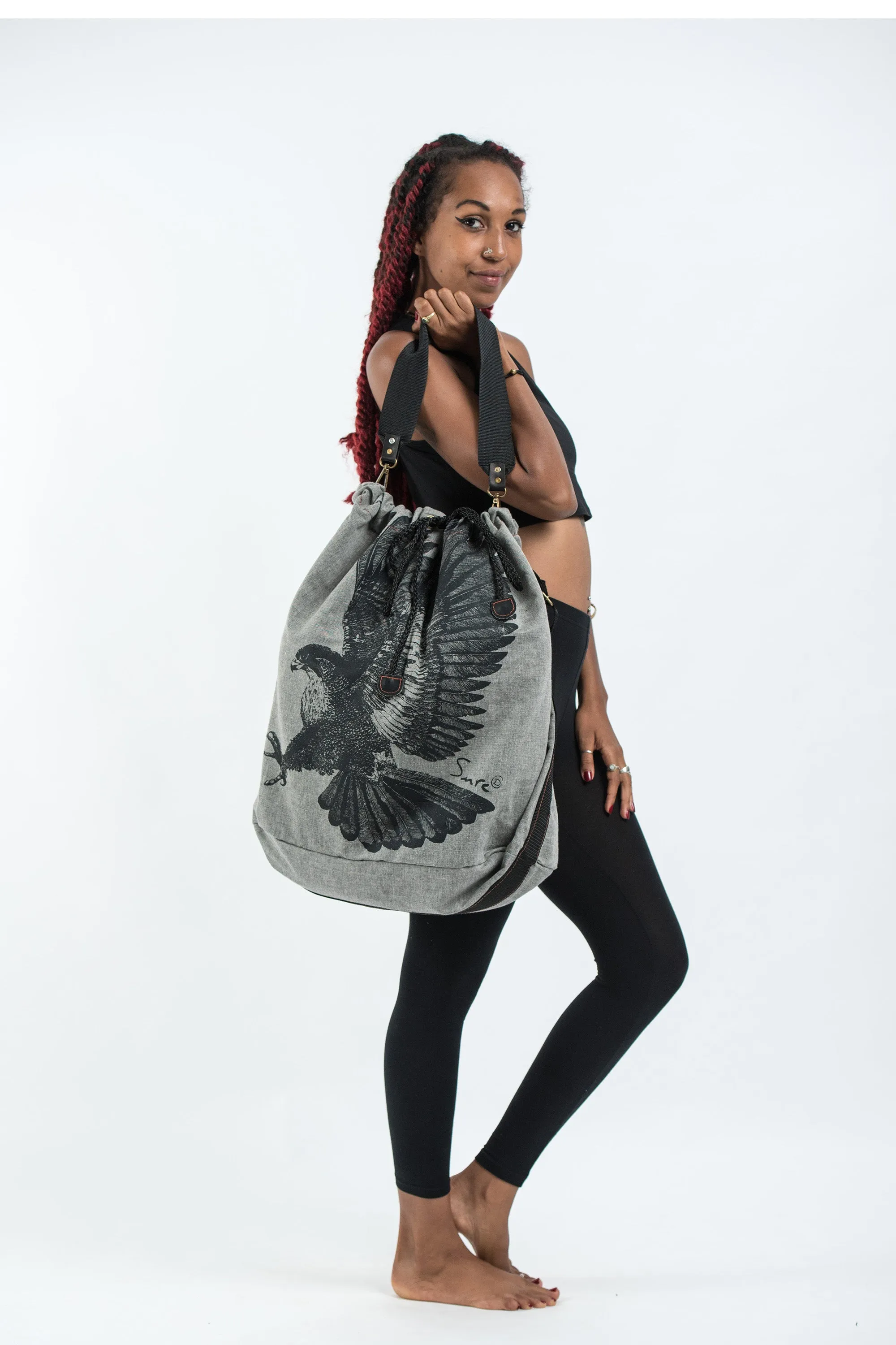 Eagle Denim Drawstring Tote Bag