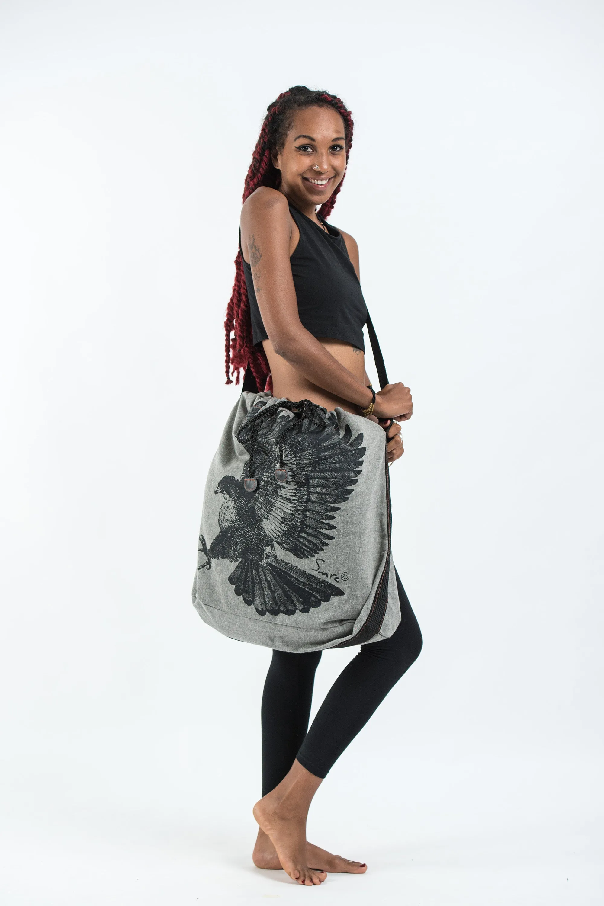 Eagle Denim Drawstring Tote Bag