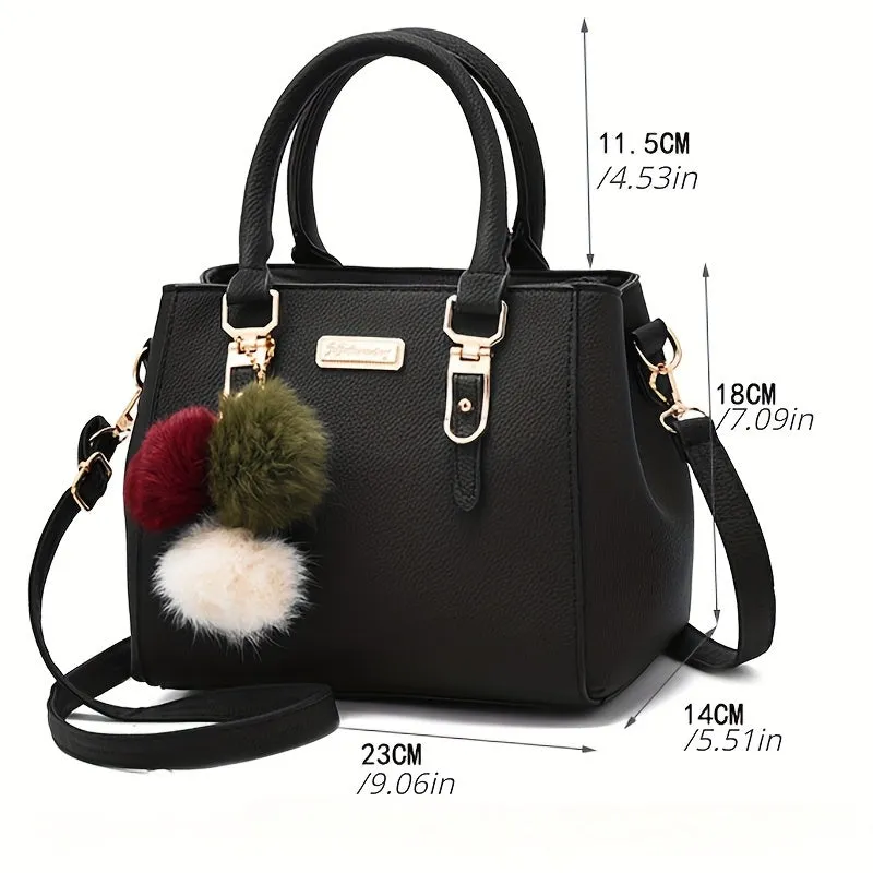 Elegant Crossbody Bag Chic Small Handbag with Pompom Pendant