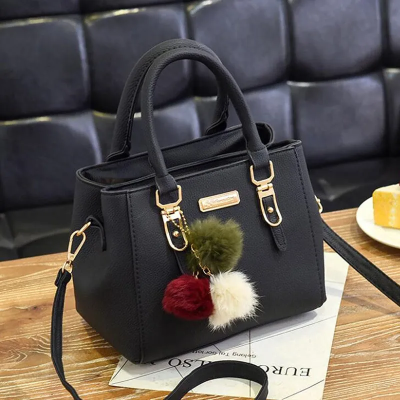 Elegant Crossbody Bag Chic Small Handbag with Pompom Pendant