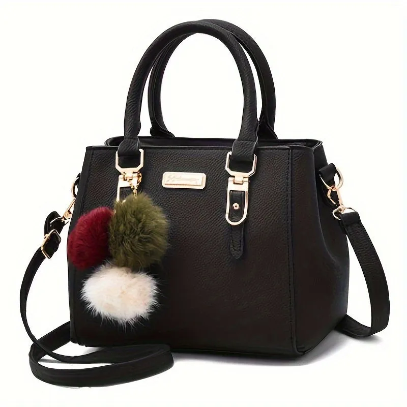 Elegant Crossbody Bag Chic Small Handbag with Pompom Pendant