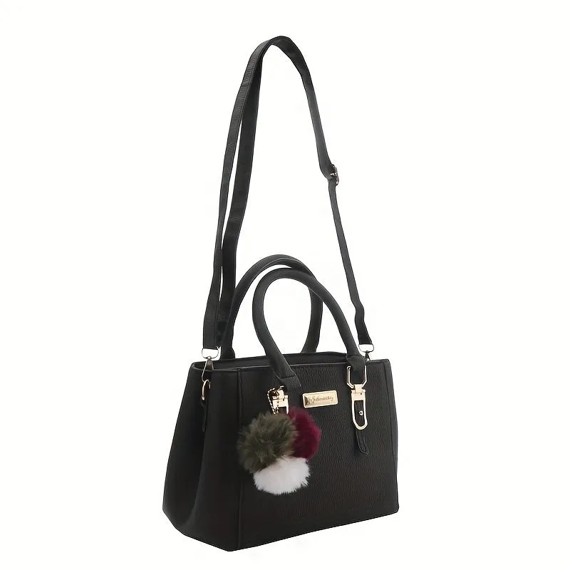 Elegant Crossbody Bag Chic Small Handbag with Pompom Pendant