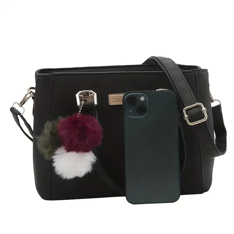 Elegant Crossbody Bag Chic Small Handbag with Pompom Pendant