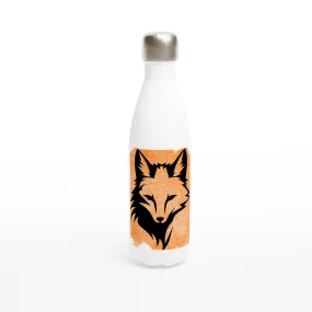 Elegant Fox Portrait Water Bottle – White 17oz Stainless Steel with Orange Brushstroke Design