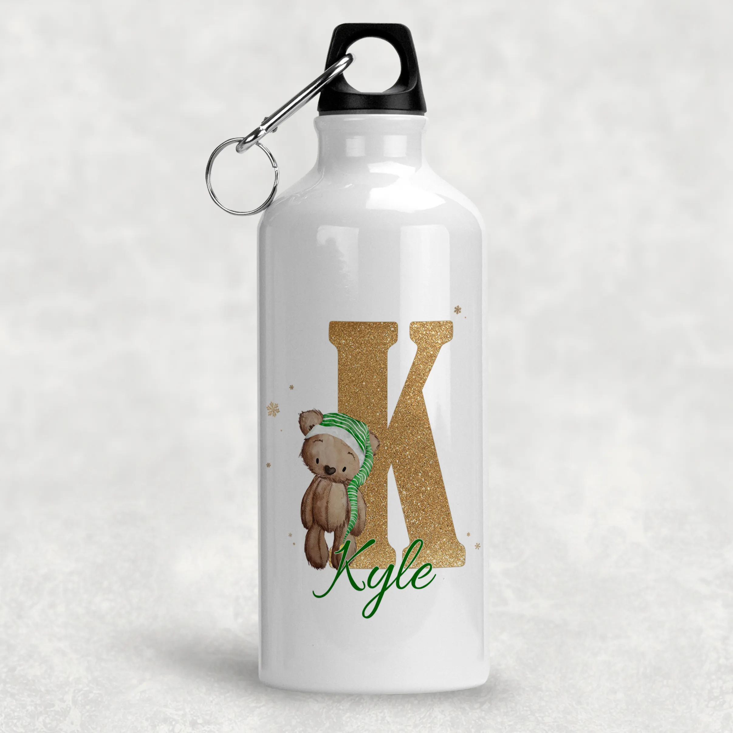 Elf Bear Alphabet Christmas Personalised Aluminium Water Bottle 400/600ml