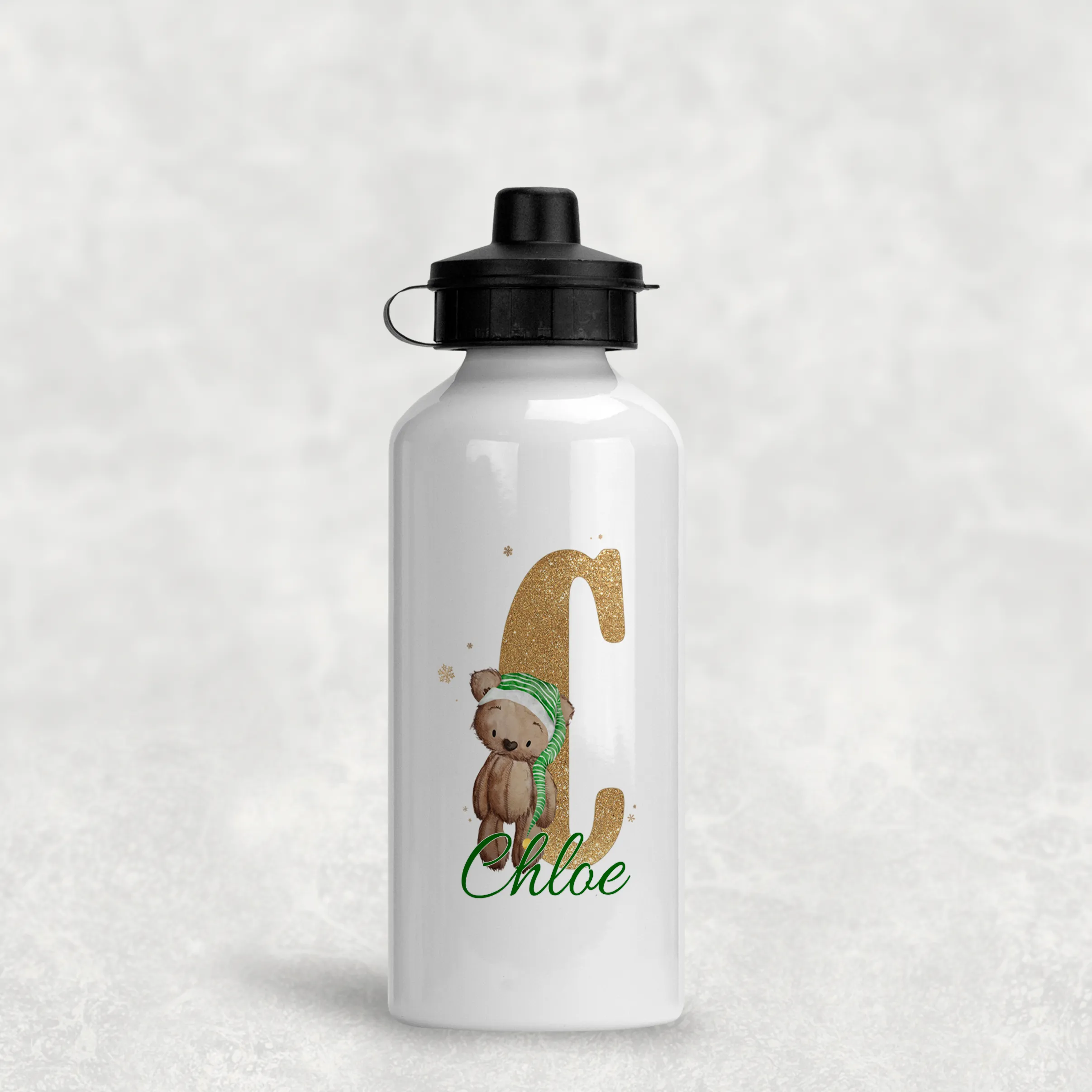 Elf Bear Alphabet Christmas Personalised Aluminium Water Bottle 400/600ml