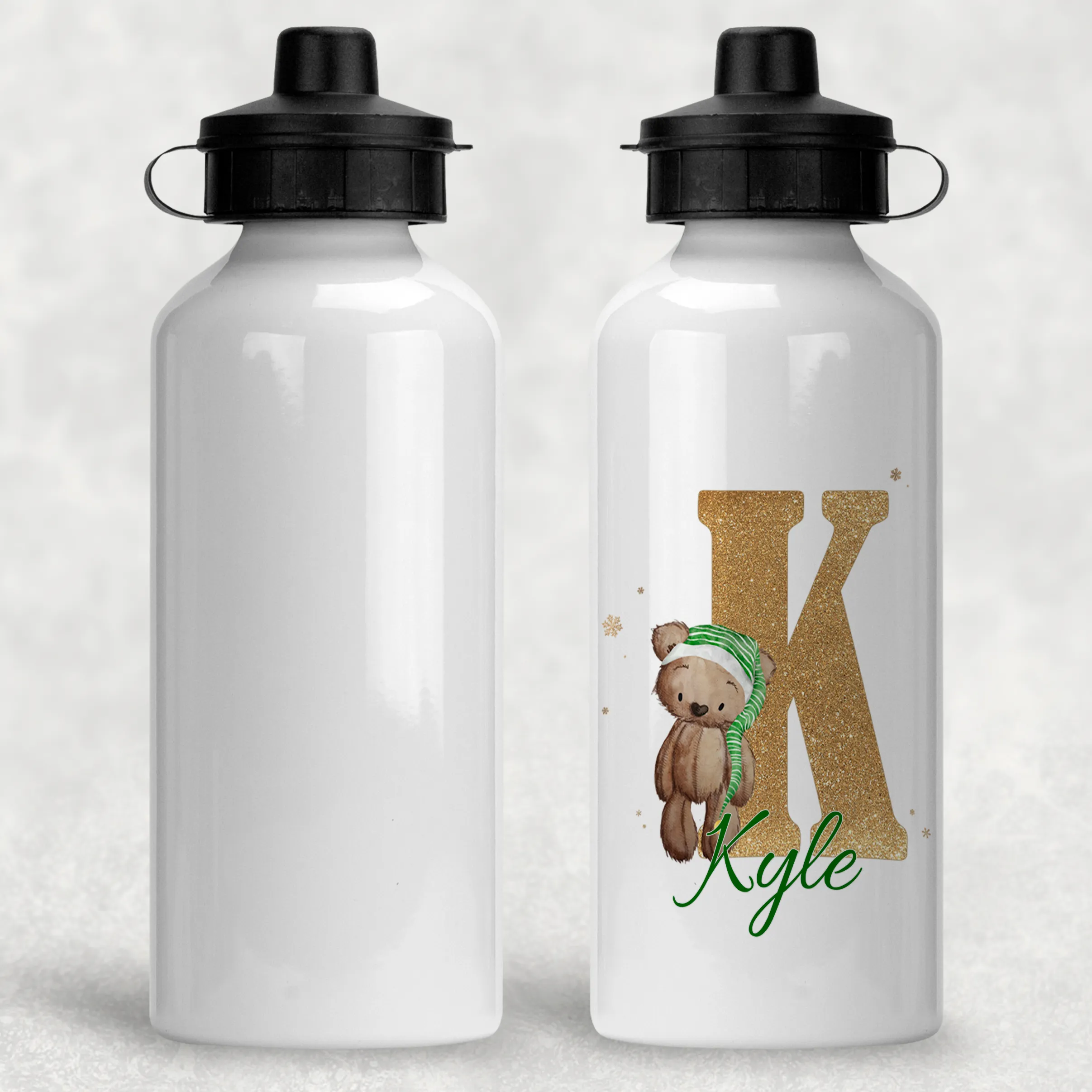 Elf Bear Alphabet Christmas Personalised Aluminium Water Bottle 400/600ml