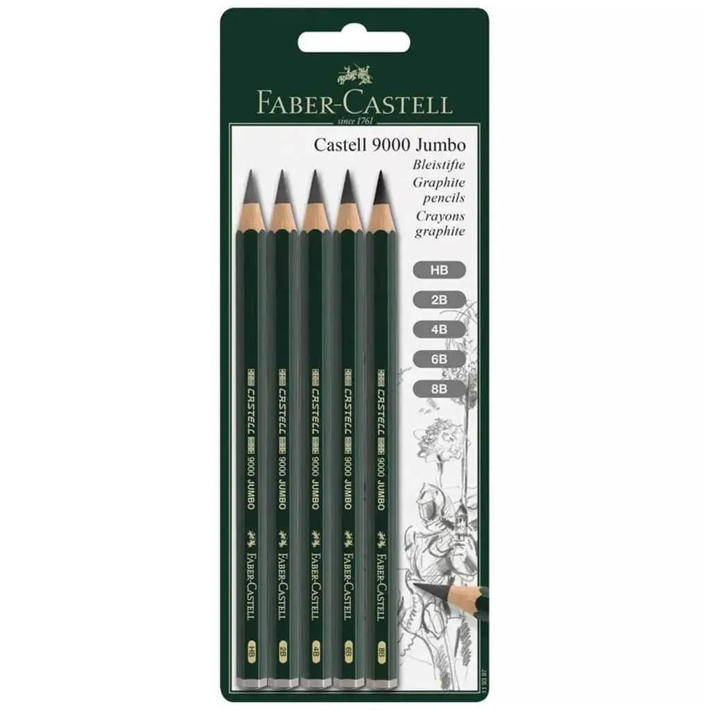 Faber-Castell 9000 Jumbo Pencils 5/Pkg HB, 2B, 4B, 6B & 8B