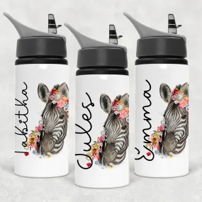 Floral Zebra Personalised Aluminium Straw Water Bottle 650ml