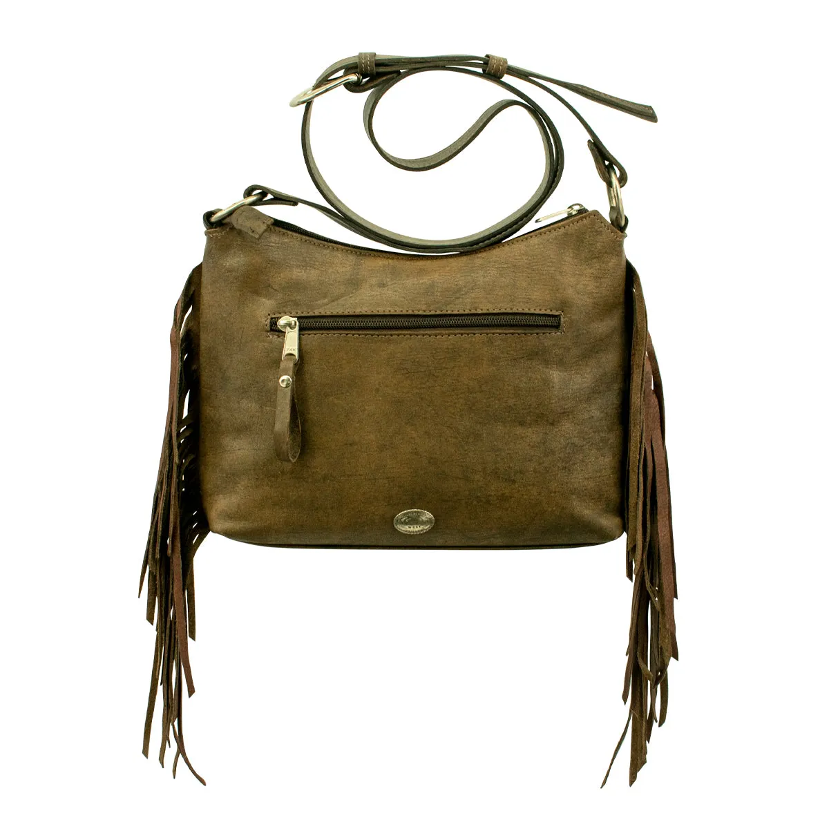 Friendship Arrows Zip Top Shoulder Bag - Distressed Charcoal Brown