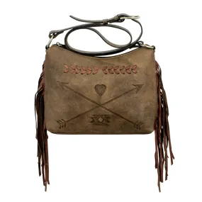 Friendship Arrows Zip Top Shoulder Bag - Distressed Charcoal Brown