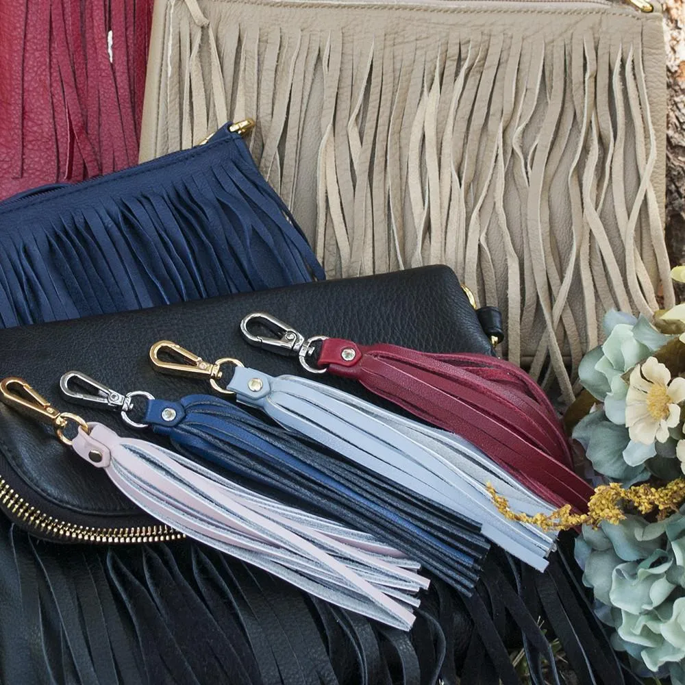 Fringe Power Leather Bag Charm-Cab/Gold