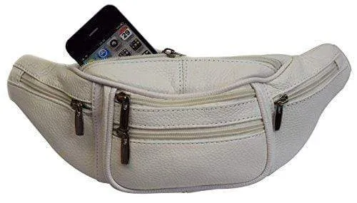 Genuine Cowhide Leather Waist Fanny Pack Pouch 6 Compartments 3077