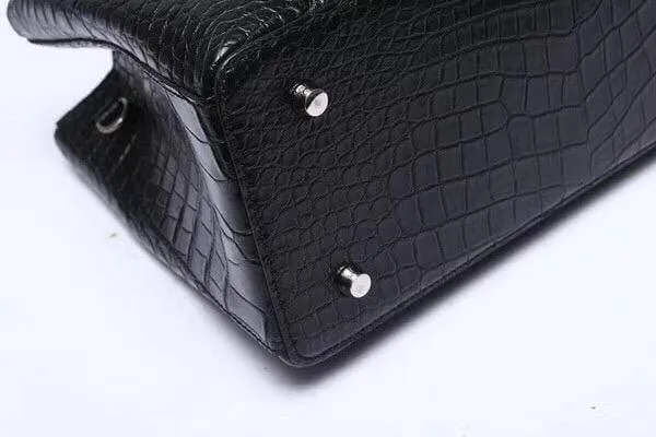 Genuine Crocodile  Leather Top Handle Tote With Crossbody Strap Black