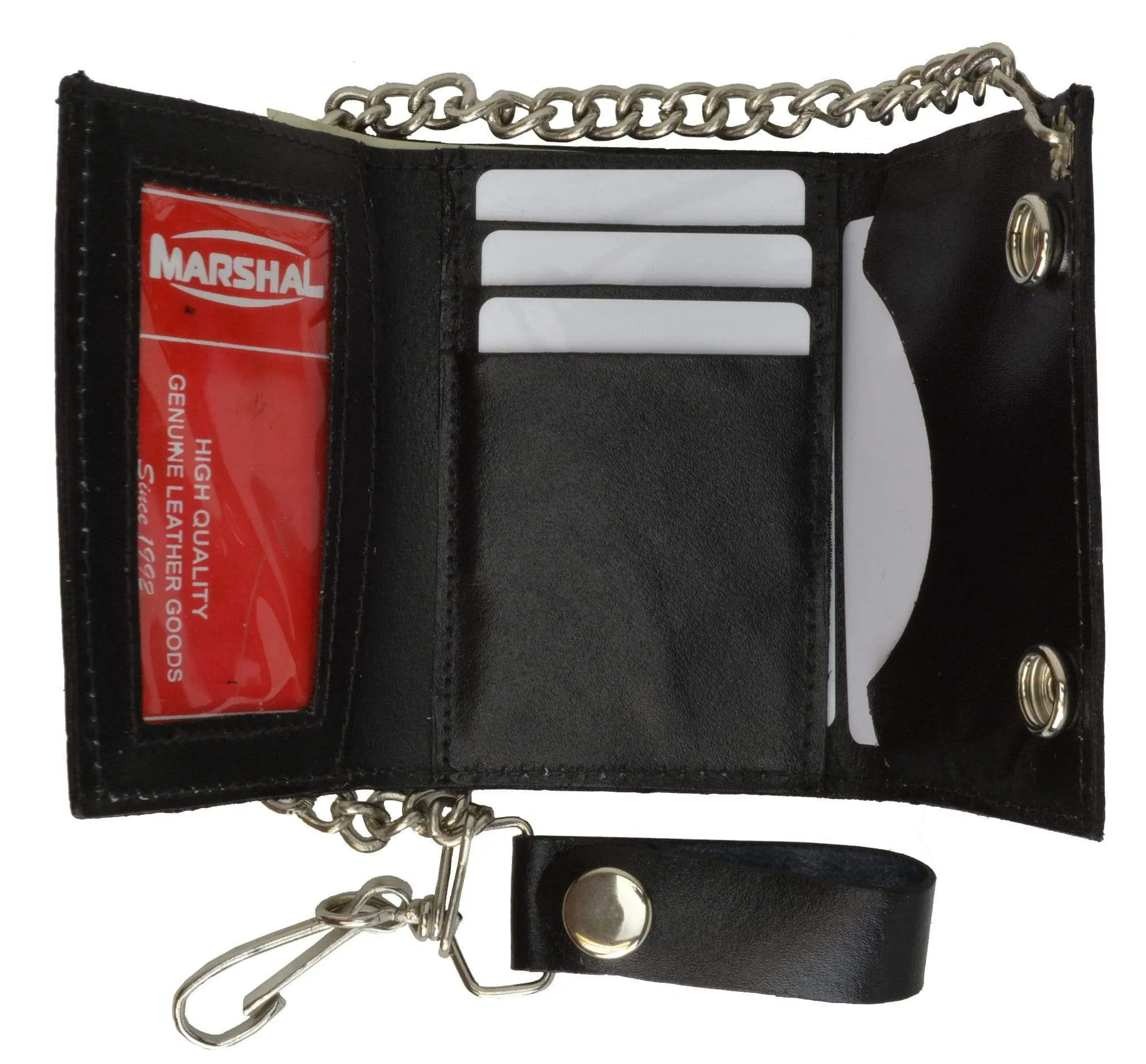 Genuine Leather Trifold Biker Chain ID Card Holder Wallet Spider Logo 1046-16 (C)