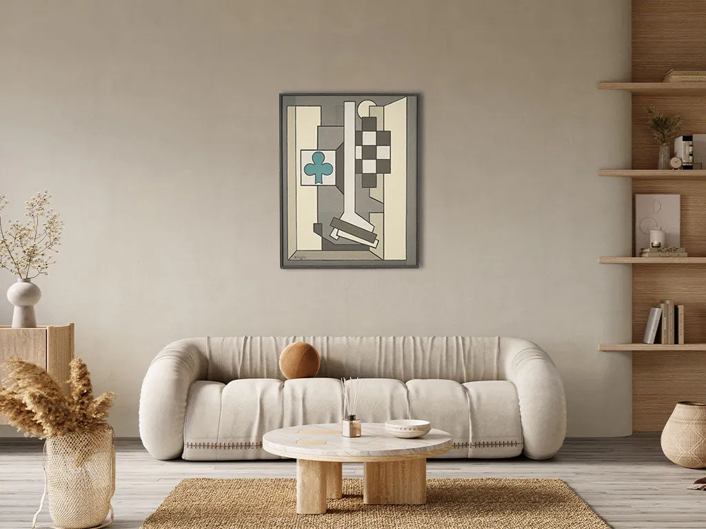 Geometric modern art painting w/ blue clover by Georges Lévêque 37½" x 30"