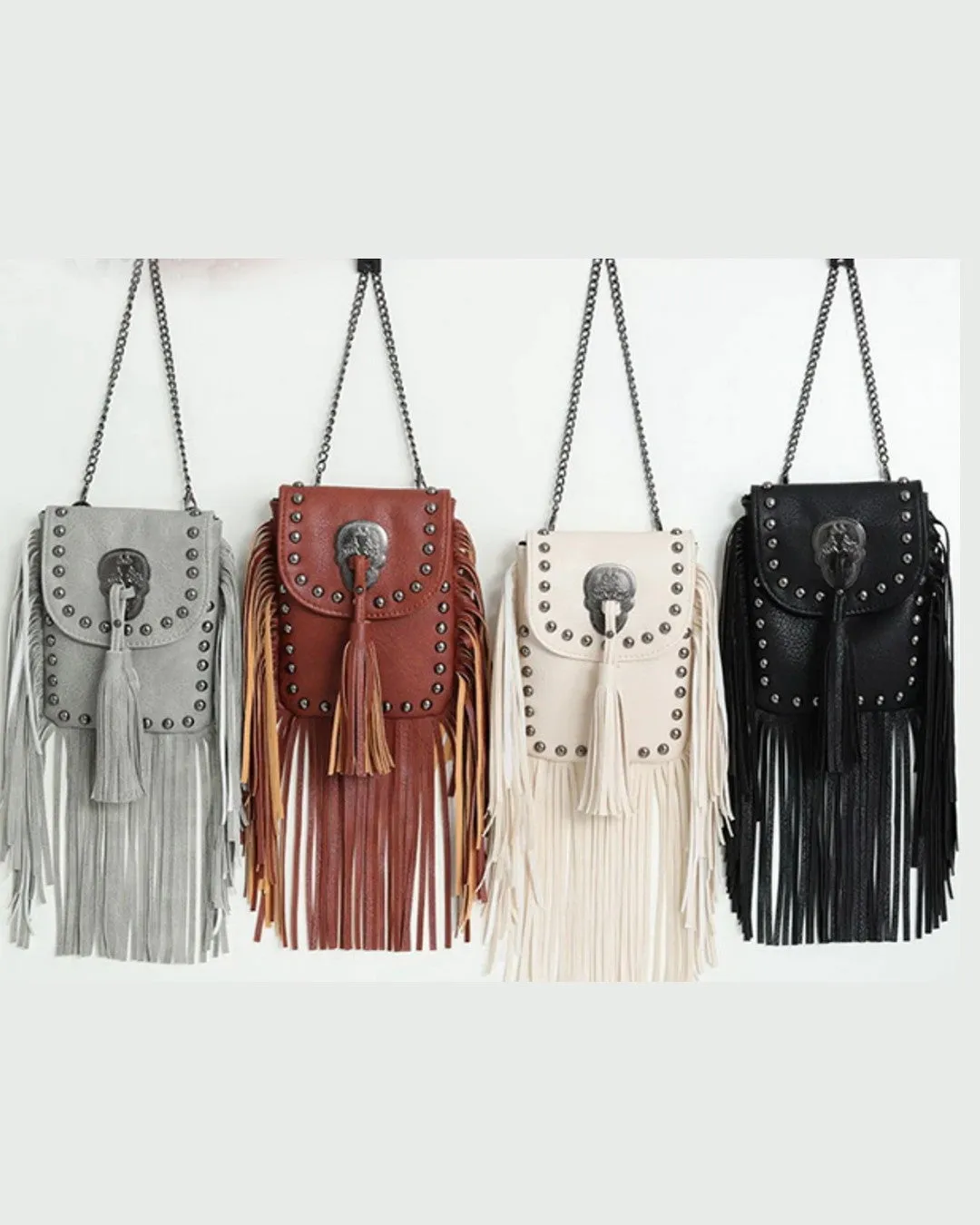 Girls Bohemian Studded Fringe Crossbody Bag