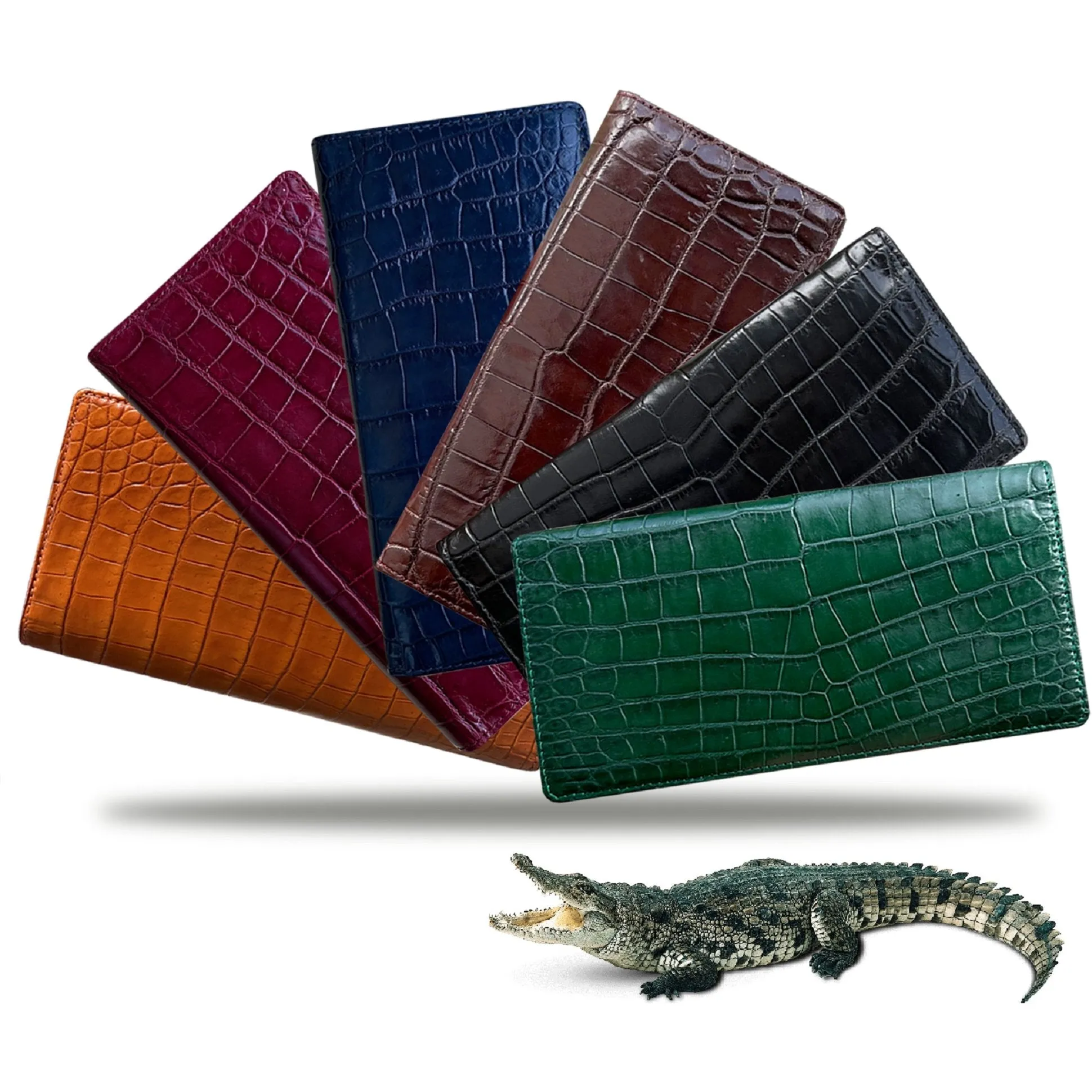 Green Double Side Alligator Long Wallet For Men | Premium Crocodile Leather Checkbook RFID Blocking | LON88-CS