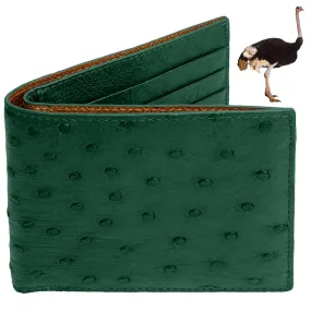 Green Handmade Double Side Ostrich Leather Bifold Wallet for Men | VINAMOS-08