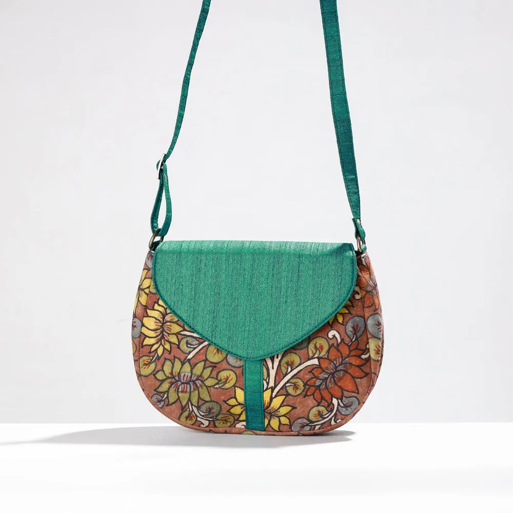 Green - Sling Bag - Handpainted Kalamkari Natural Dyed Ghicha Silk